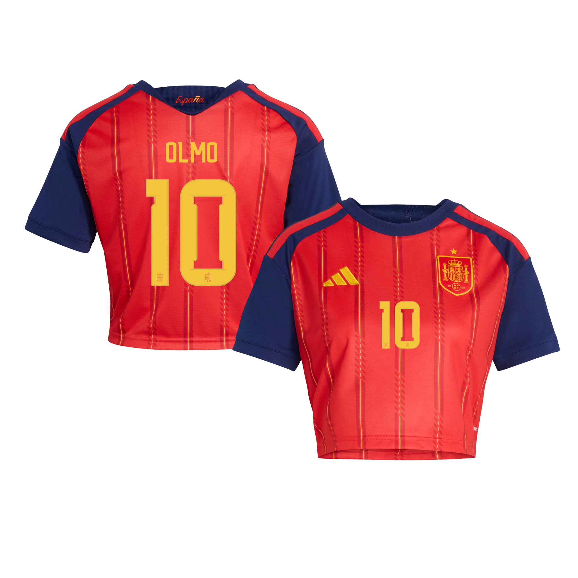 Dani Olmo 10 Spain 2026 Home Women’s Cropped Jersey - Red - Jersey Teams