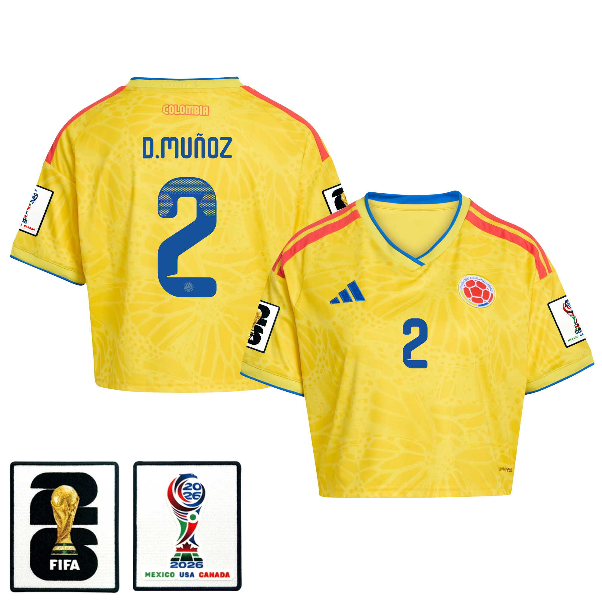 Daniel Muñoz 2 Colombia 2026 Home Women’s Cropped Jersey – Yellow – Jersey Teams
