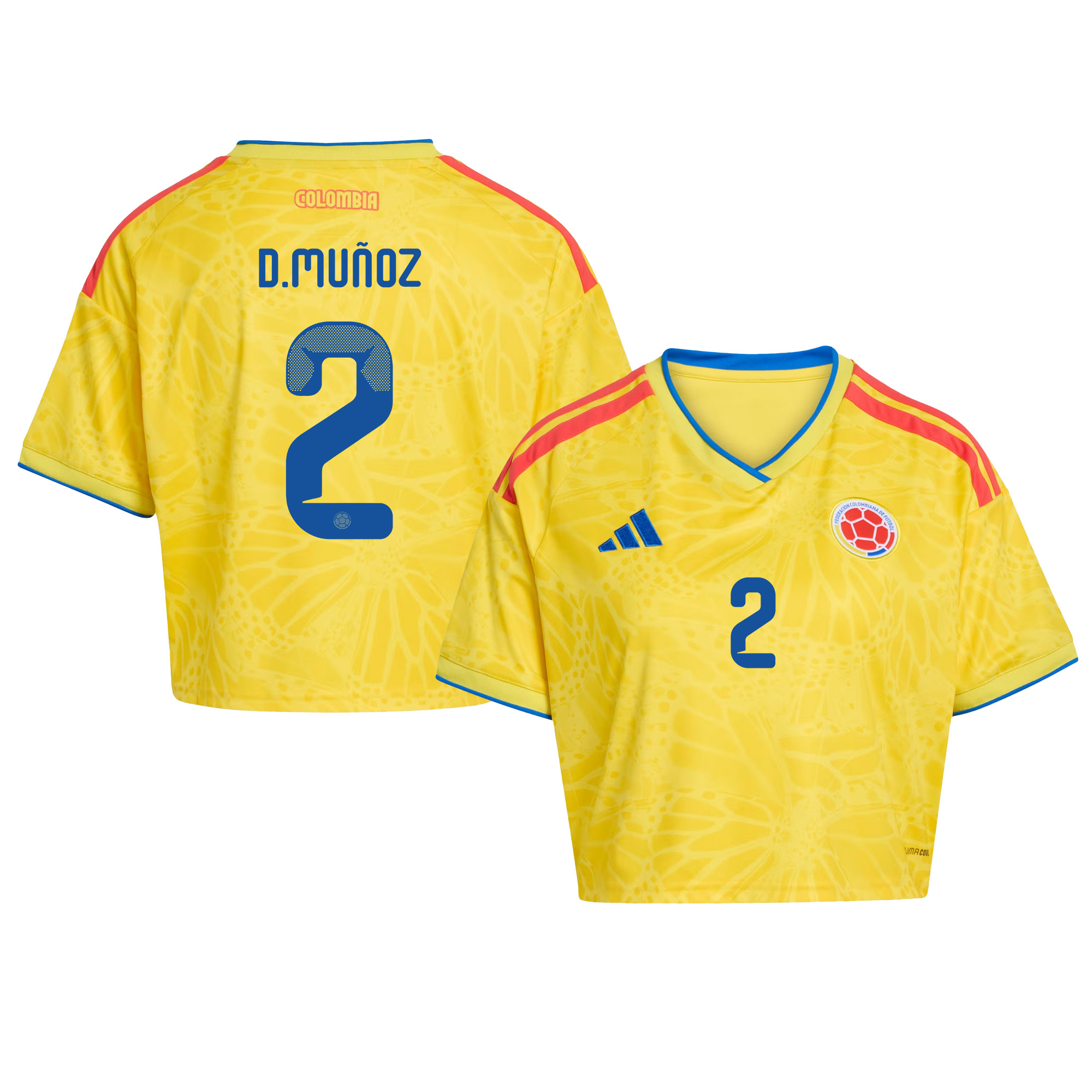 Daniel Muñoz 2 Colombia 2026 Home Women’s Cropped Jersey - Yellow - Jersey Teams