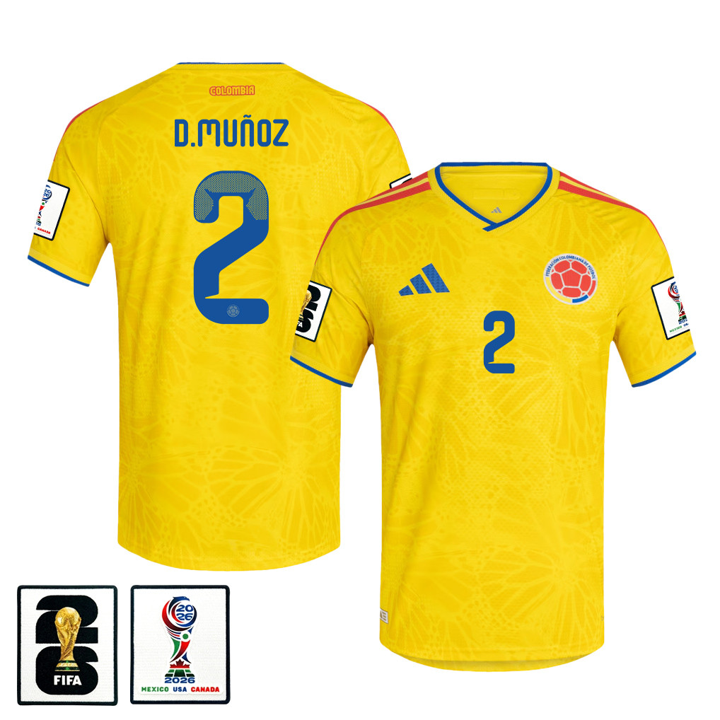 Daniel Muñoz 2 Colombia National Team 2026 x World Cup Patch Home Jersey - Yellow, Men - Jersey Teams