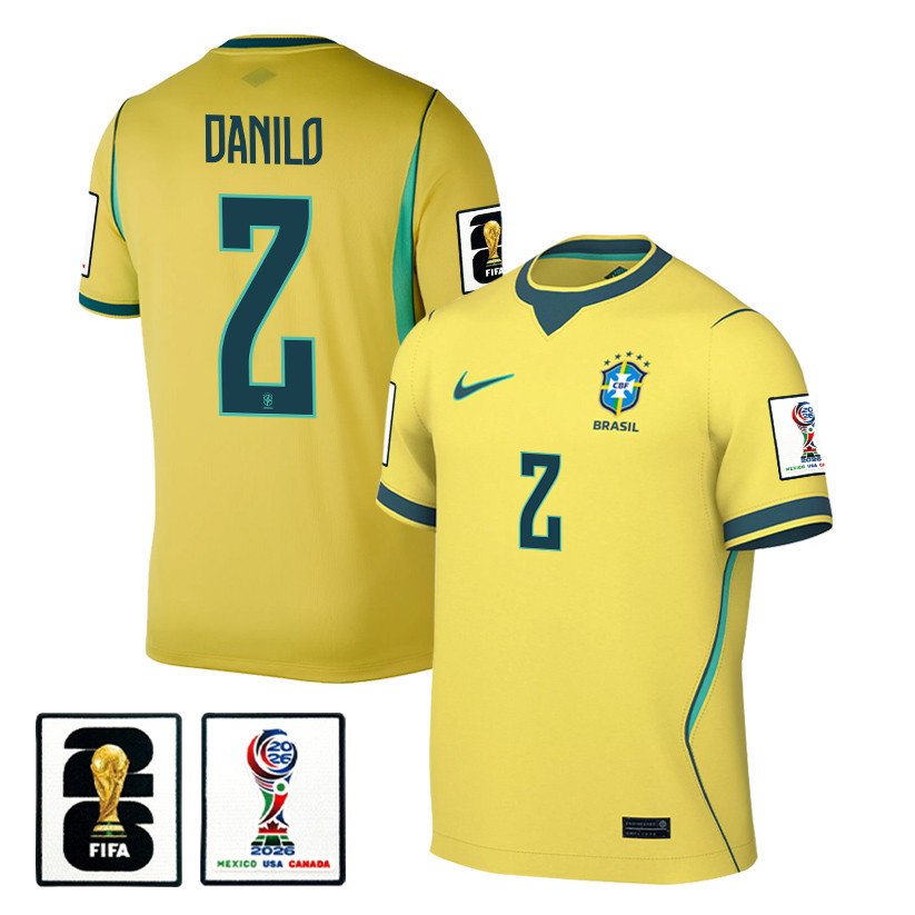 Danilo 2 Brazil National Team 2026 x World Cup Patch Home Jersey - Yellow, Men - Jersey Teams