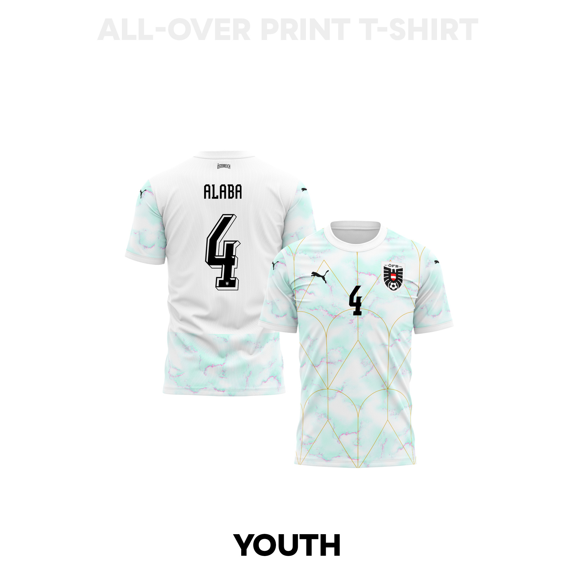 David Alaba 4 Youth Austria 2026 Away 3D T-shirt Fully Printed – White - Jersey Teams