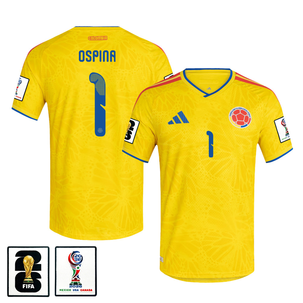 David Ospina 1 Colombia National Team 2026 x World Cup Patch Home Jersey - Yellow, Men - Jersey Teams