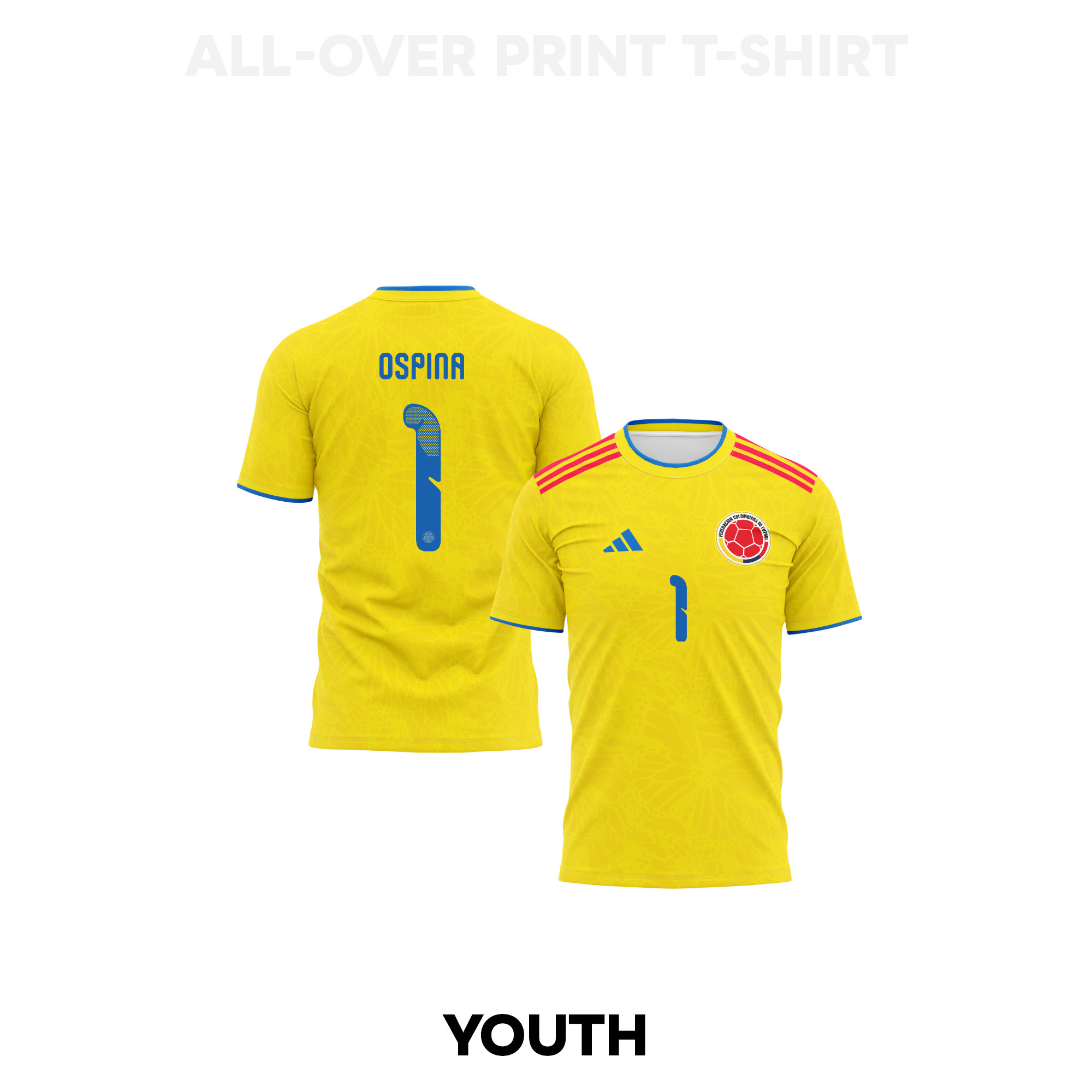 David Ospina 1 Youth Colombia 2026 Home 3D T-shirt Fully Printed – Yellow - Jersey Teams