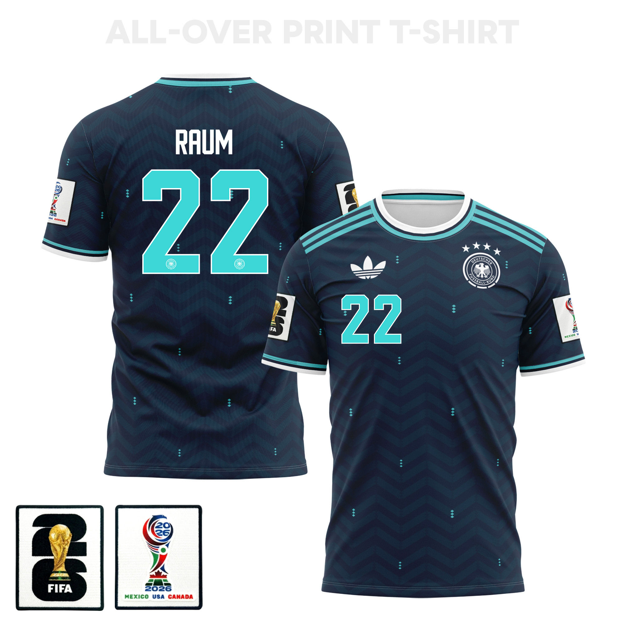 David Raum 22 Germany 2026 Away 3D T-Shirt Fully Printed – Unisex, Navy - Jersey Teams