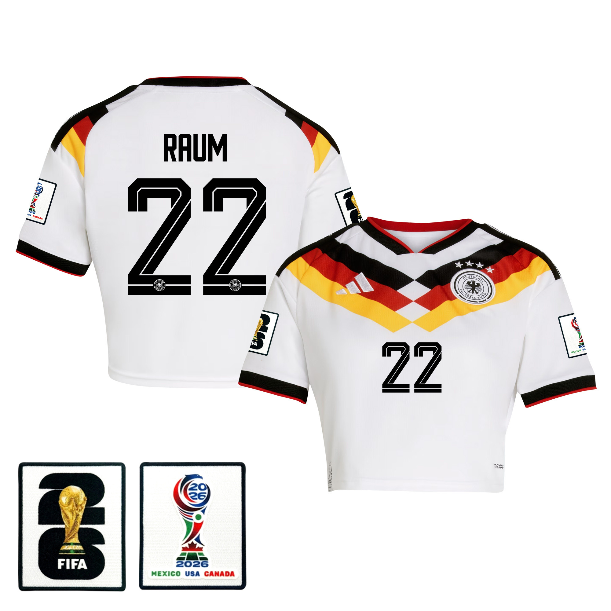David Raum 22 Germany 2026 Home Women’s Cropped Jersey - White - Jersey Teams