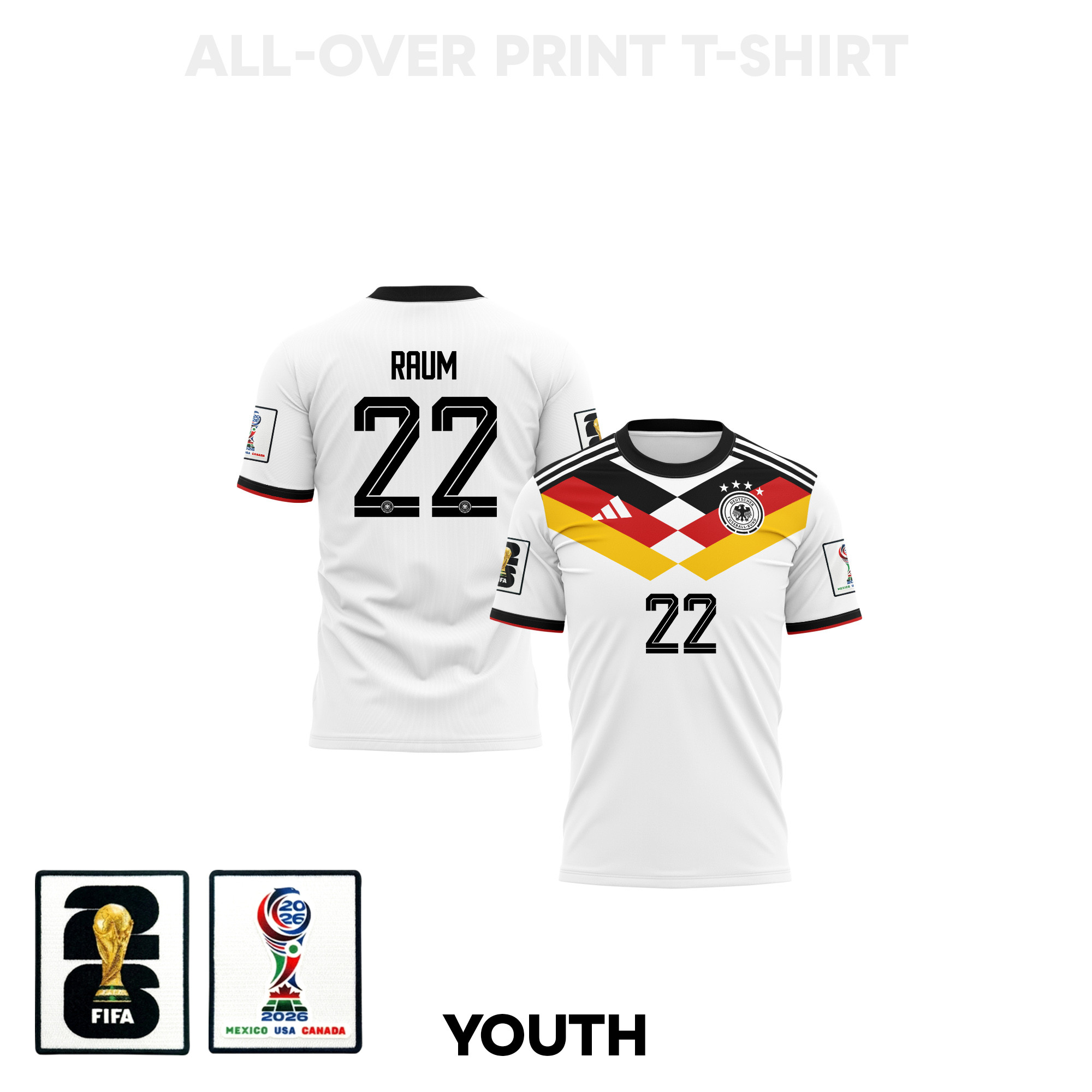 David Raum 22 Youth Germany 2026 Home 3D T-shirt Fully Printed – White - Jersey Teams