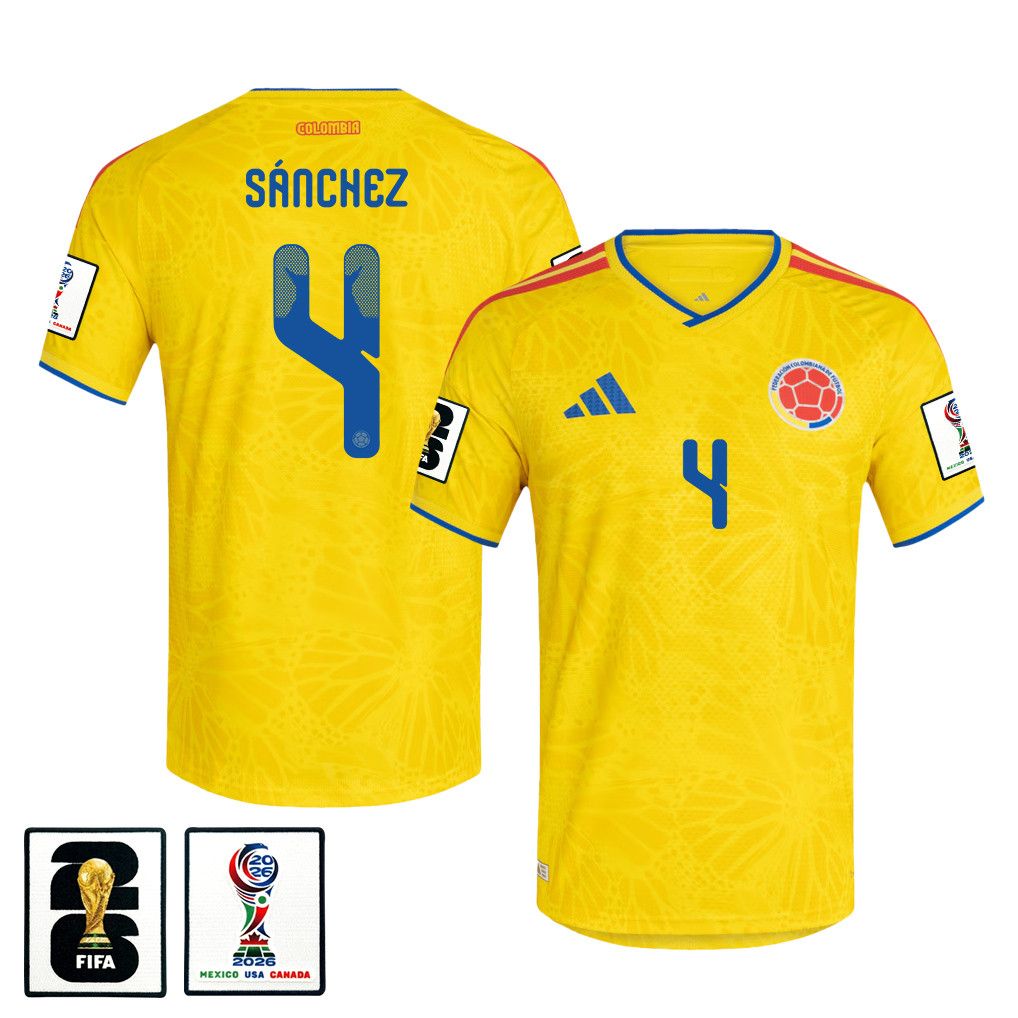 Davinson Sánchez 4 Colombia National Team 2026 x World Cup Patch Home Jersey - Yellow, Men - Jersey Teams
