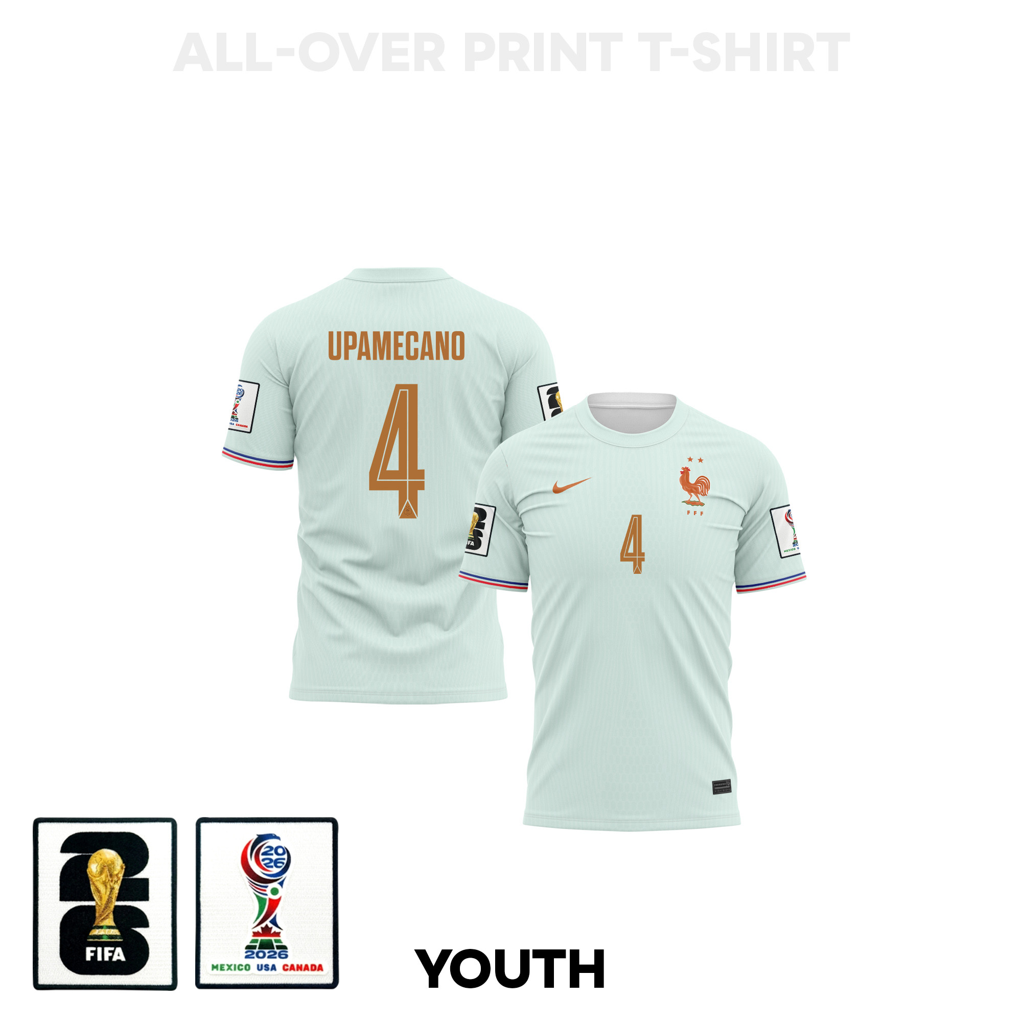Dayot Upamecano 4 Youth France 2026 Away 3D T-shirt Fully Printed – Green - Jersey Teams