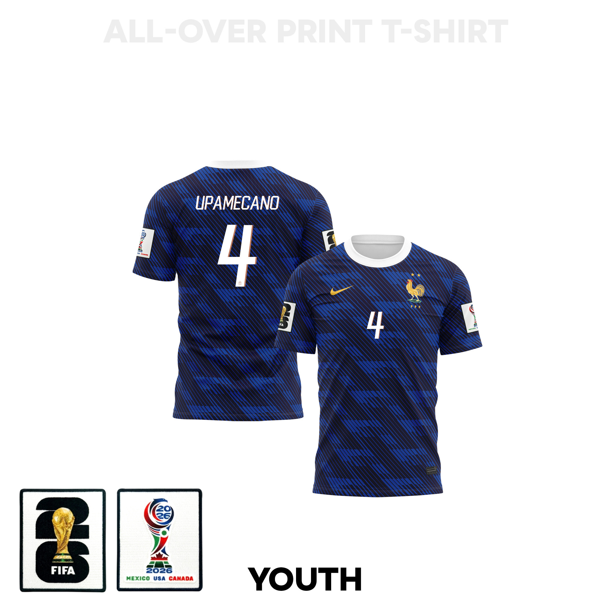 Dayot Upamecano 4 Youth France 2026 Home 3D T-shirt Fully Printed – Blue - Jersey Teams