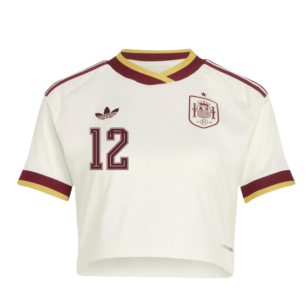 Dean Huijsen 12 Spain 2026 Away Women’s Cropped Jersey - White - Jersey Teams
