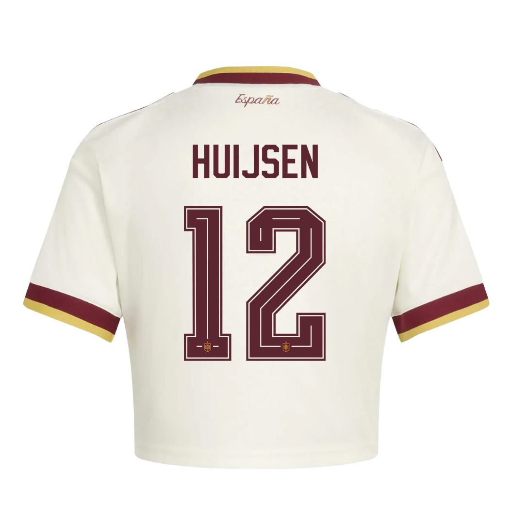 Dean Huijsen 12 Spain 2026 Away Women’s Cropped Jersey - White - Jersey Teams