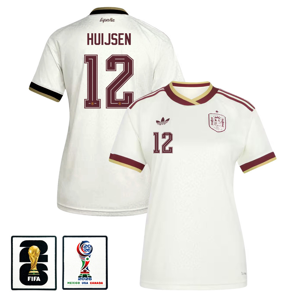Dean Huijsen 12 Women’s Spain National Team 2026 Away Jersey – White – Jersey Teams