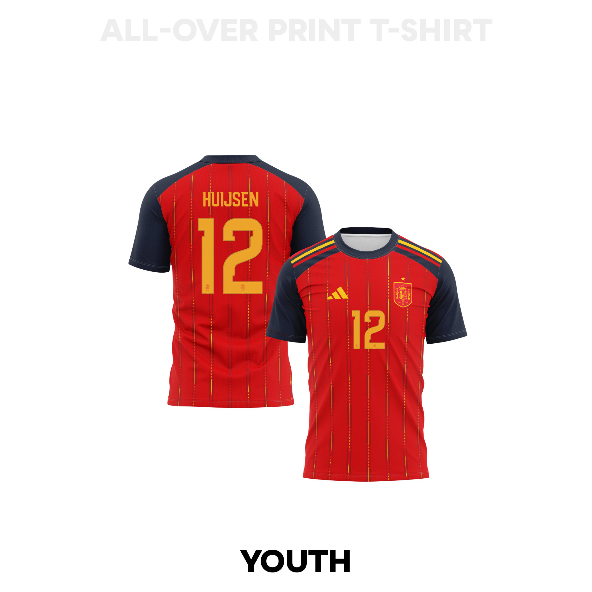 Dean Huijsen 12 Youth Spain 2026 Home 3D T-shirt Fully Printed – Red - Jersey Teams