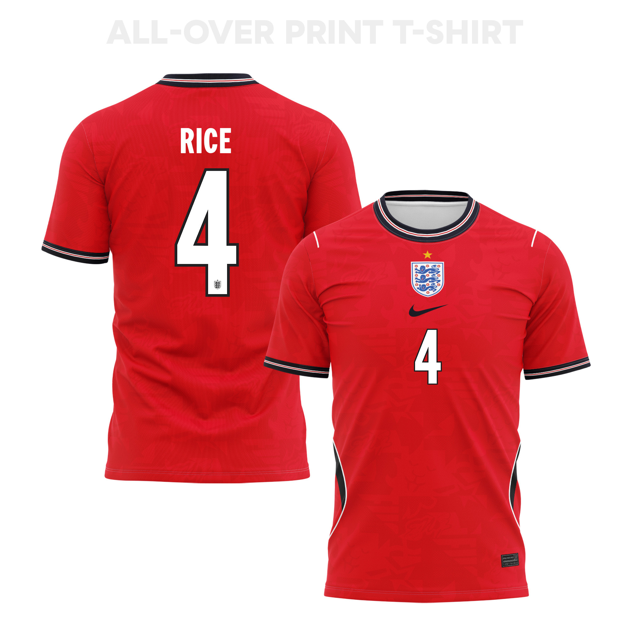 Declan Rice 4 England 2026 Away 3D T-Shirt Fully Printed – Unisex, Red - Jersey Teams