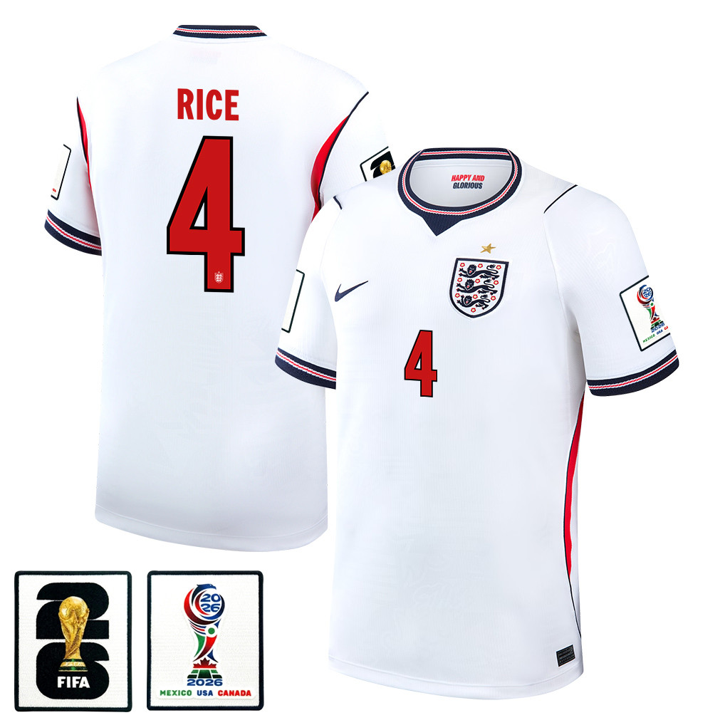 Declan Rice 4 England National Team 2026 x World Cup Patch Home Jersey - White, Men - Jersey Teams