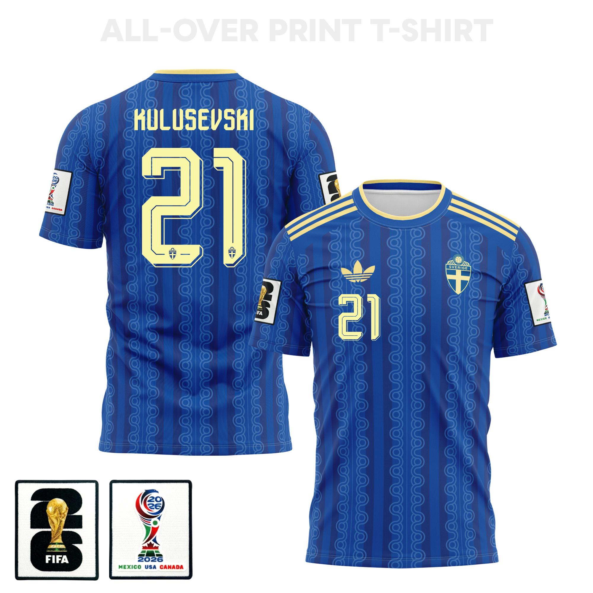 Dejan Kulusevski 21 Sweden 2026 Away 3D T-Shirt Fully Printed – Unisex, Blue – Jersey Teams
