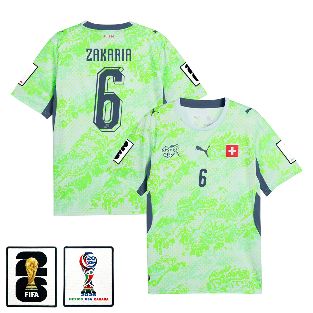 Denis Zakaria 6 Switzerland National Team 2026 x World Cup Patch Away Jersey - Men, Green - Jersey Teams