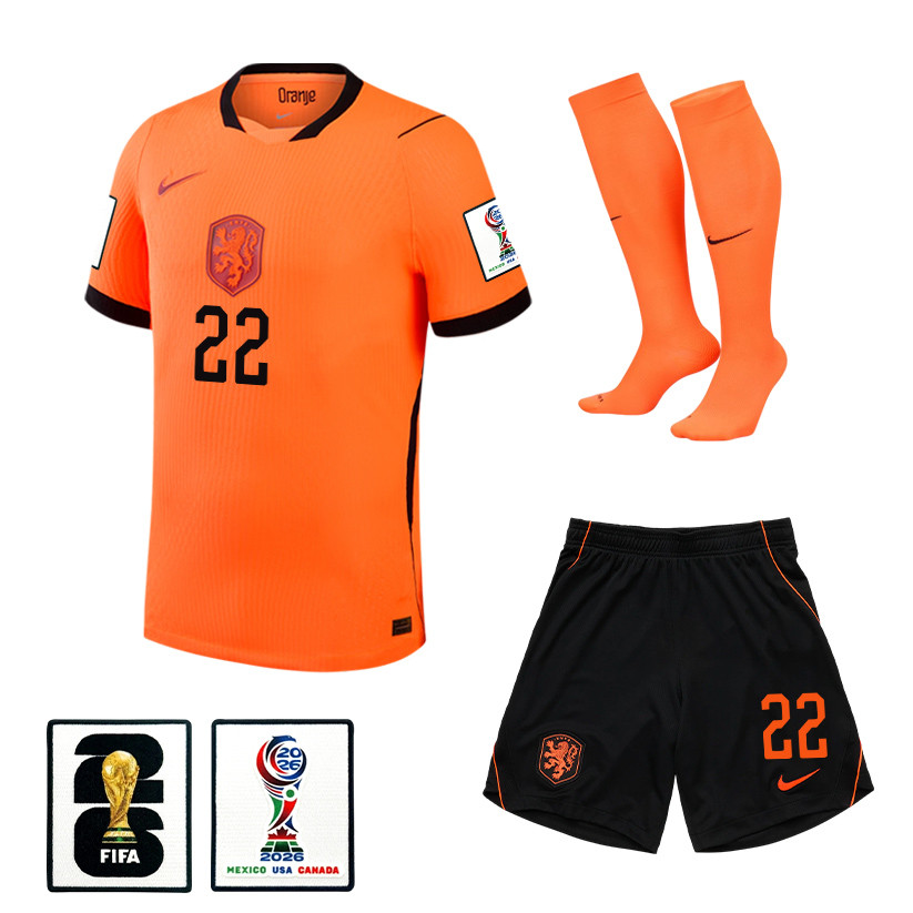Denzel Dumfries 22 Netherlands 2026 Home Men Kit Set – Orange – Jersey Teams