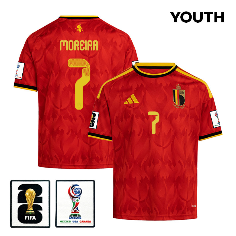 Diego Moreira 7 Youth Belgium National Team 2026 Home Jersey – Red – Jersey Teams