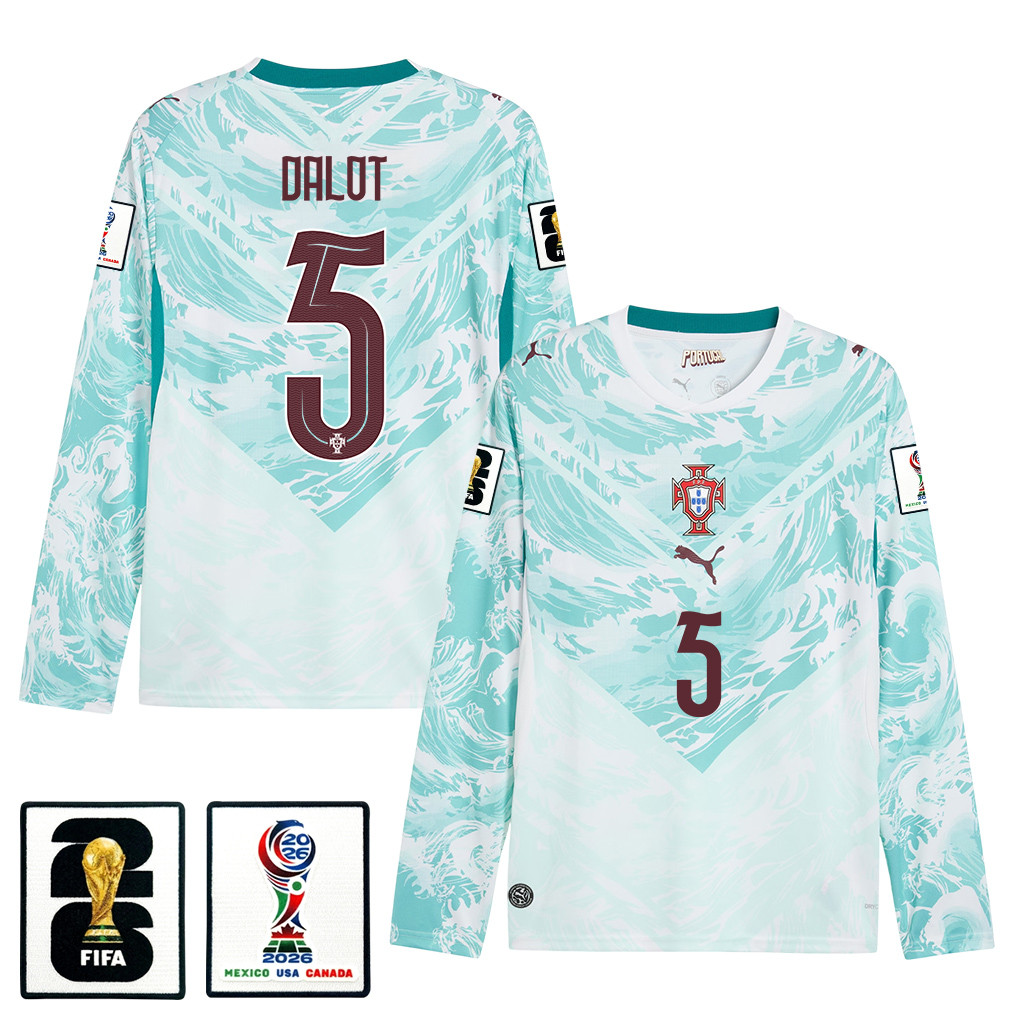 Diogo Dalot 5 Portugal National Team 2026 Away Long Sleeve Jersey – White – Jersey Teams