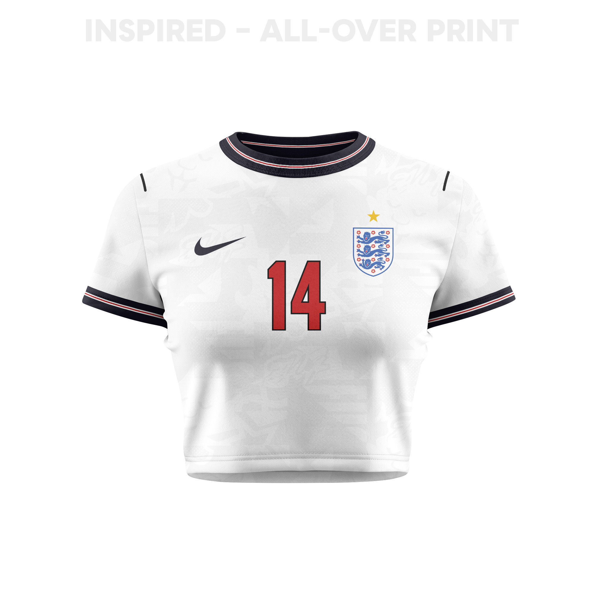 Djed Spence 14 England 2026 Women's Home All-Over Print Cropped Jersey - White - Jersey Teams