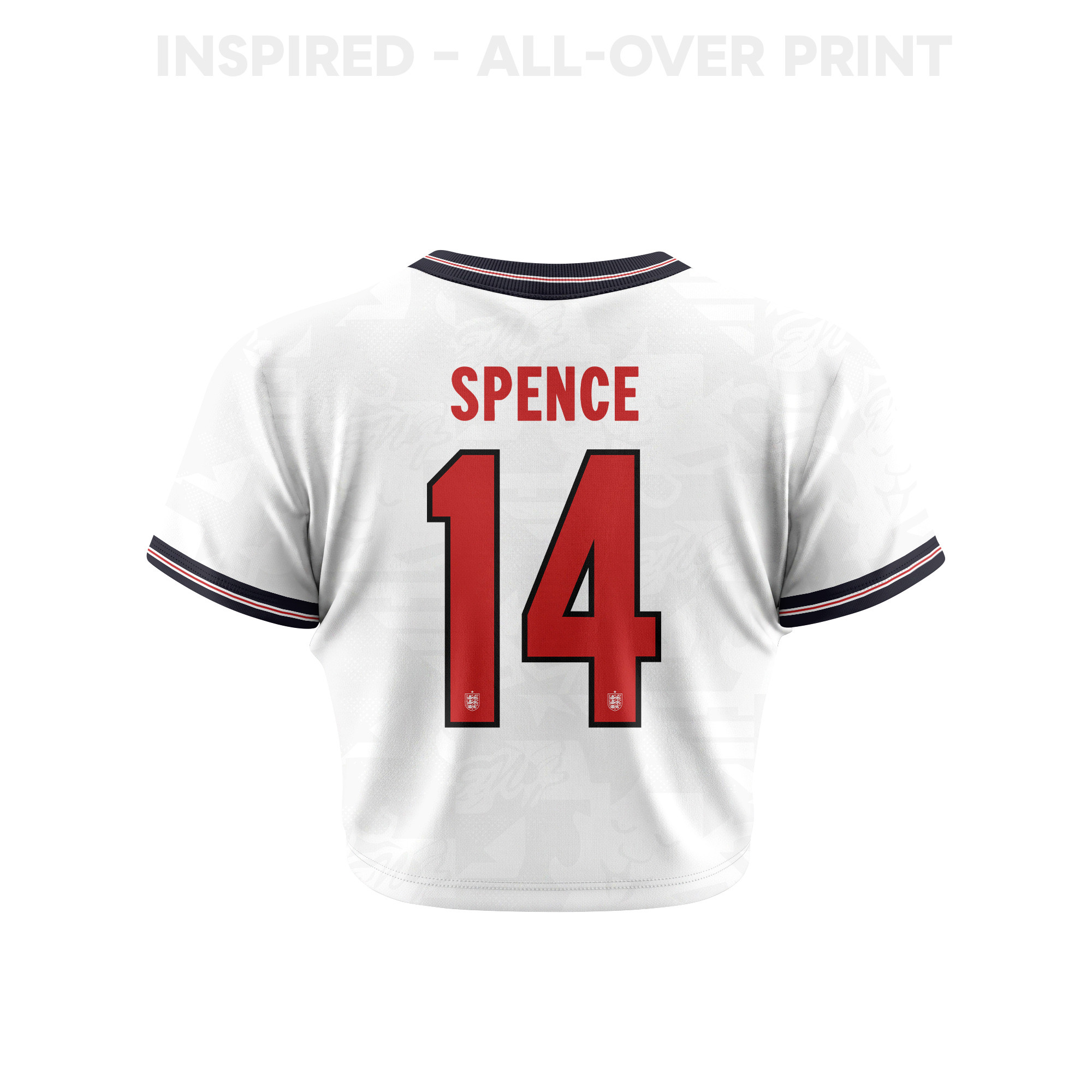 Djed Spence 14 England 2026 Women's Home All-Over Print Cropped Jersey - White - Jersey Teams