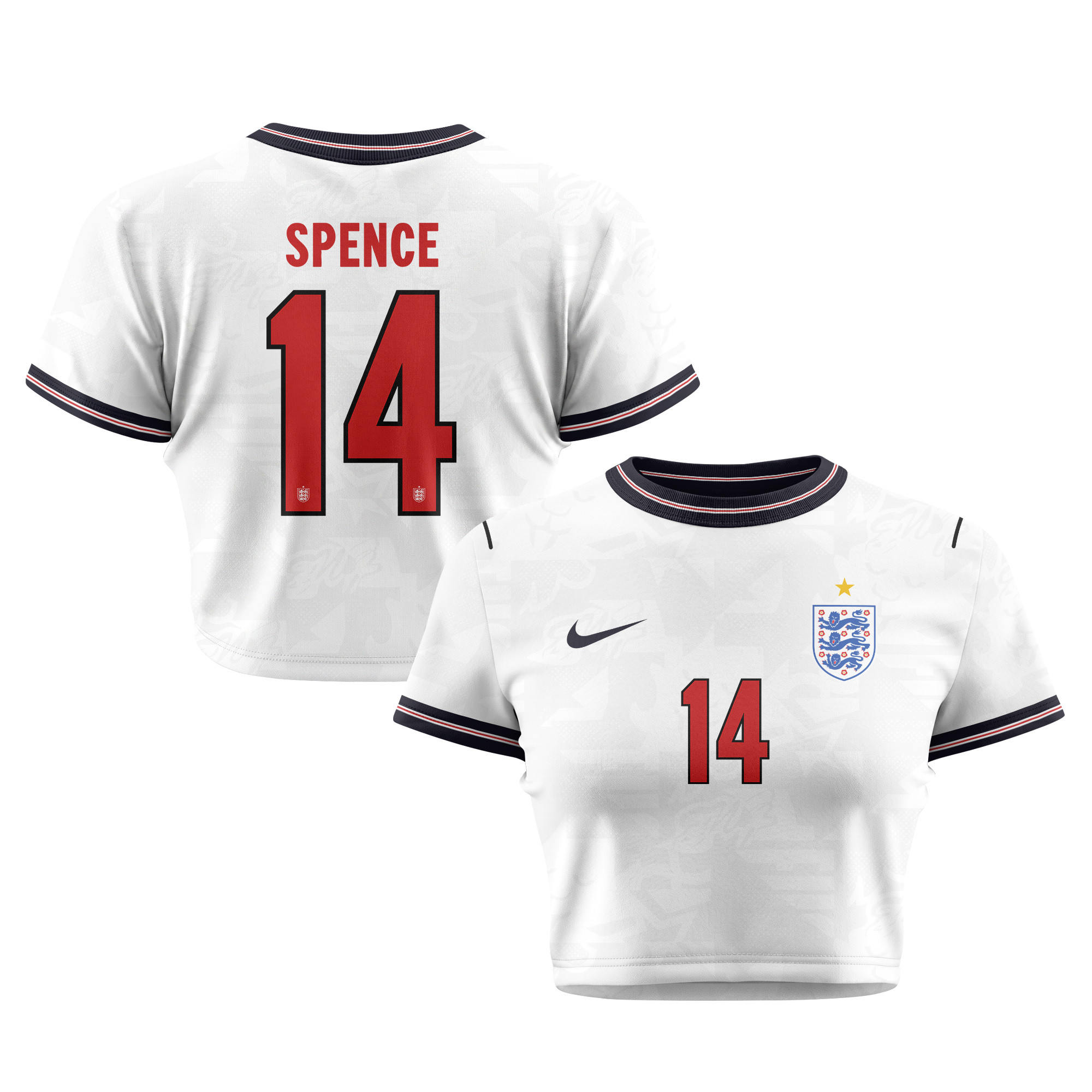 Djed Spence 14 England 2026 Women's Home All-Over Print Cropped Jersey - White - Jersey Teams