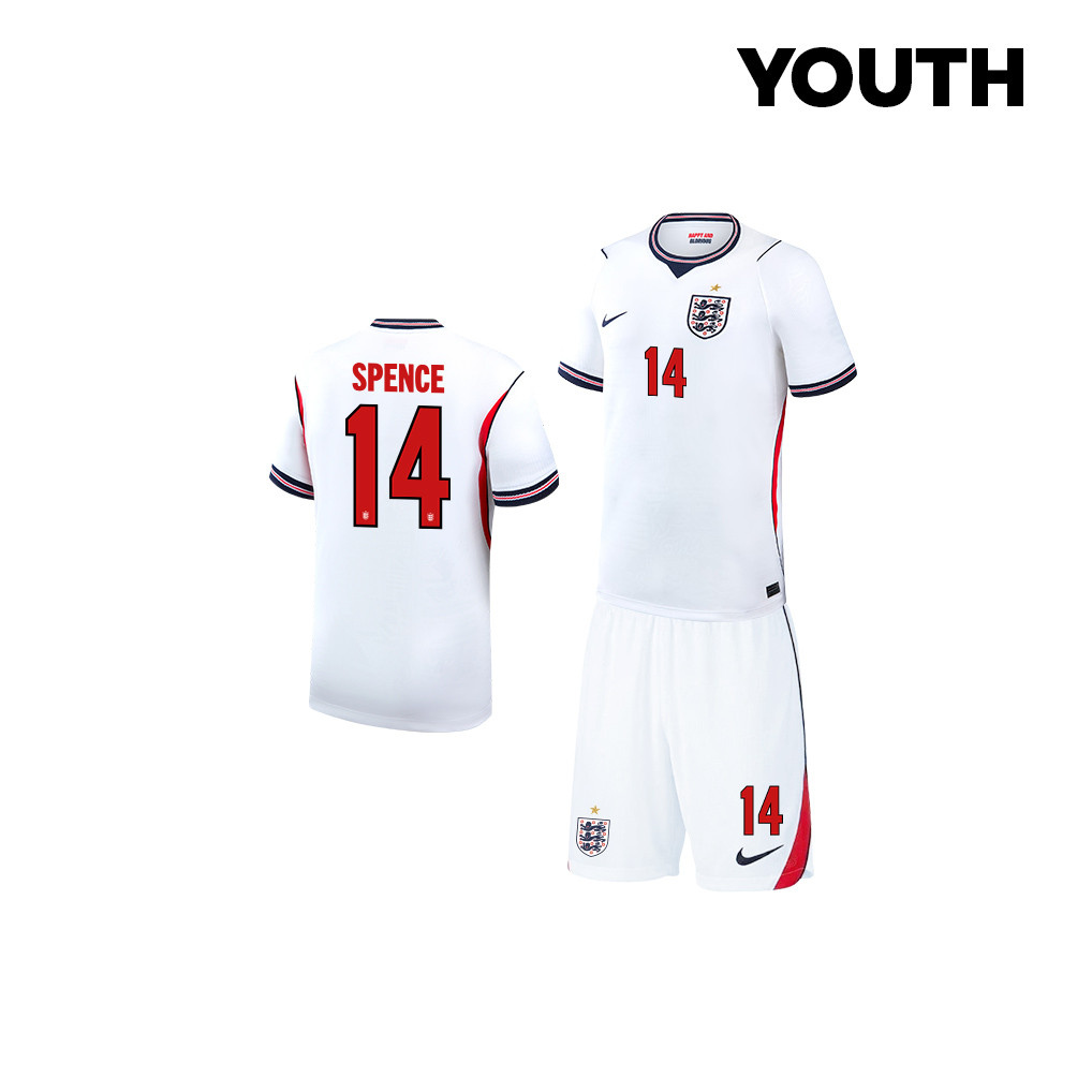 Djed Spence 14 England 2026 YOUTH Home Jersey & Shorts Set - White - Jersey Teams
