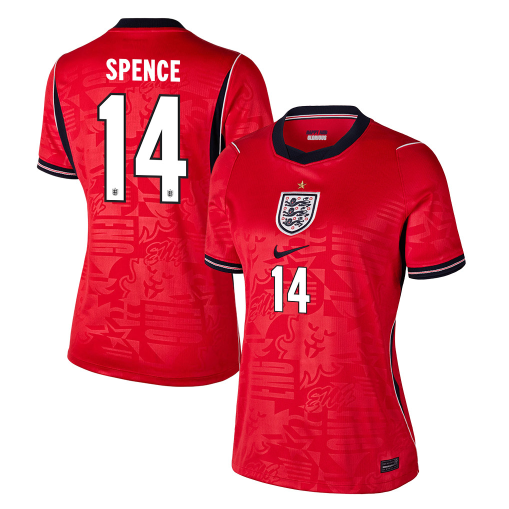 Djed Spence 14 Women's England National Team 2026 Away Jersey - Red - Jersey Teams