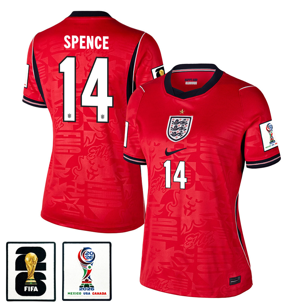 Djed Spence 14 Women’s England National Team 2026 Away Jersey – Red – Jersey Teams