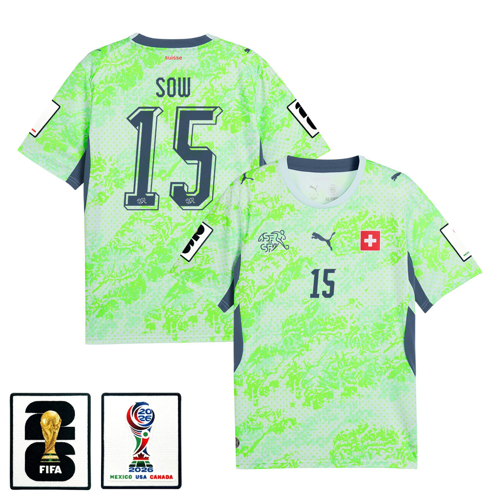 Djibril Sow 15 Switzerland National Team 2026 x World Cup Patch Away Jersey - Men, Green - Jersey Teams