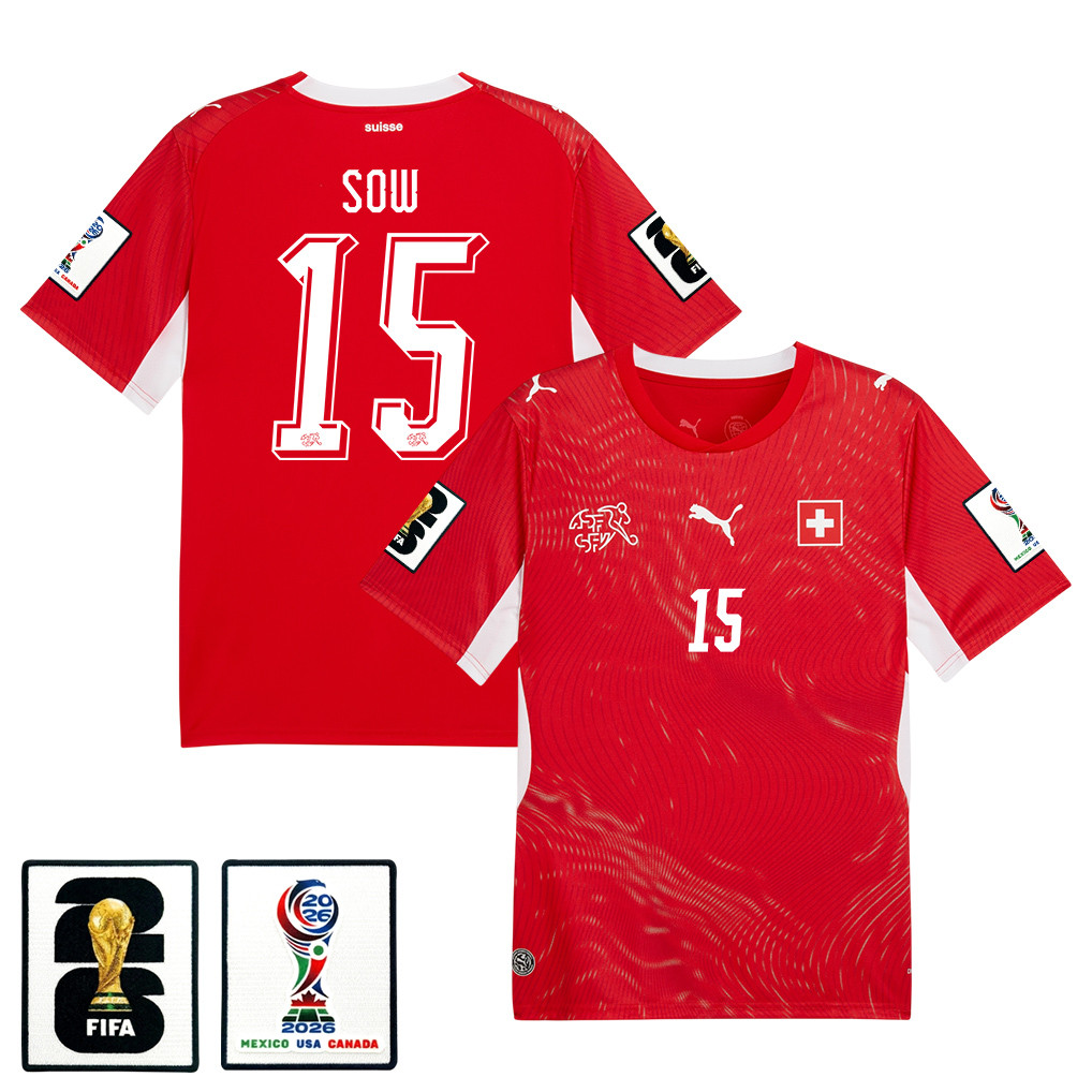 Djibril Sow 15 Switzerland National Team 2026 x World Cup Patch Home Jersey - Red, Men - Jersey Teams