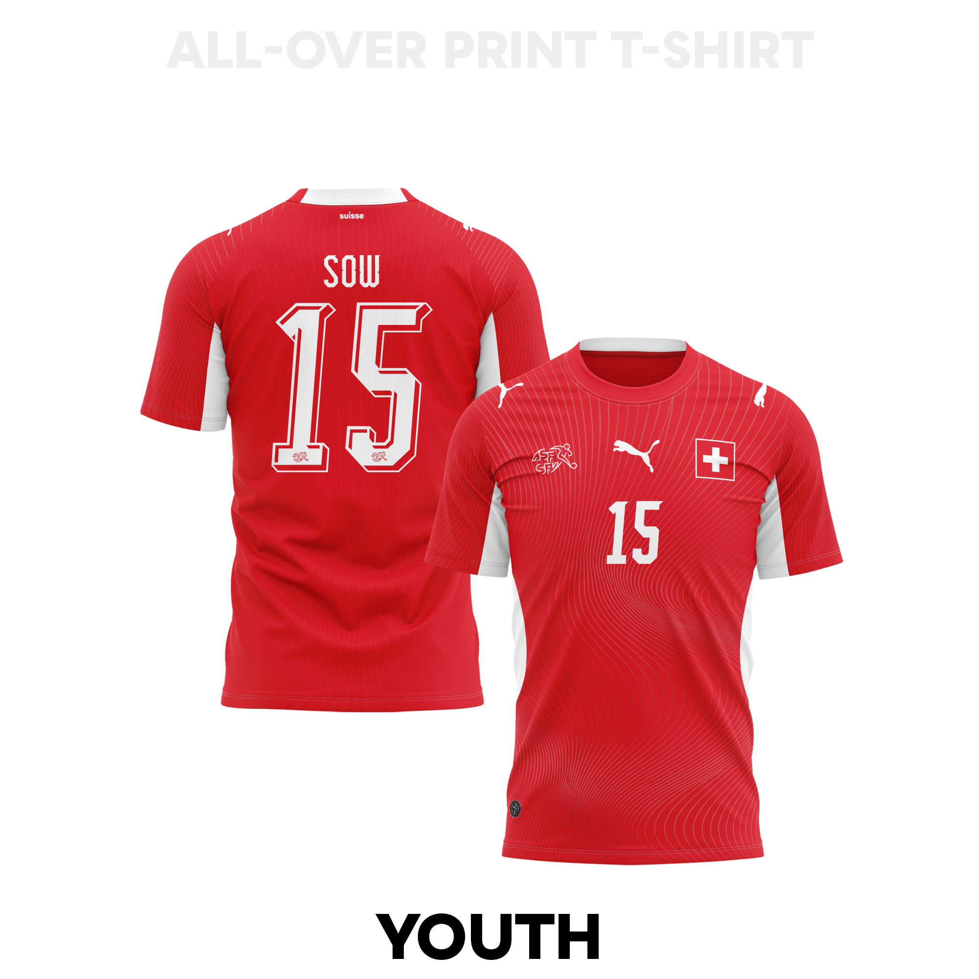 Djibril Sow 15 Youth Switzerland 2026 Home 3D T-shirt Fully Printed – Red - Jersey Teams