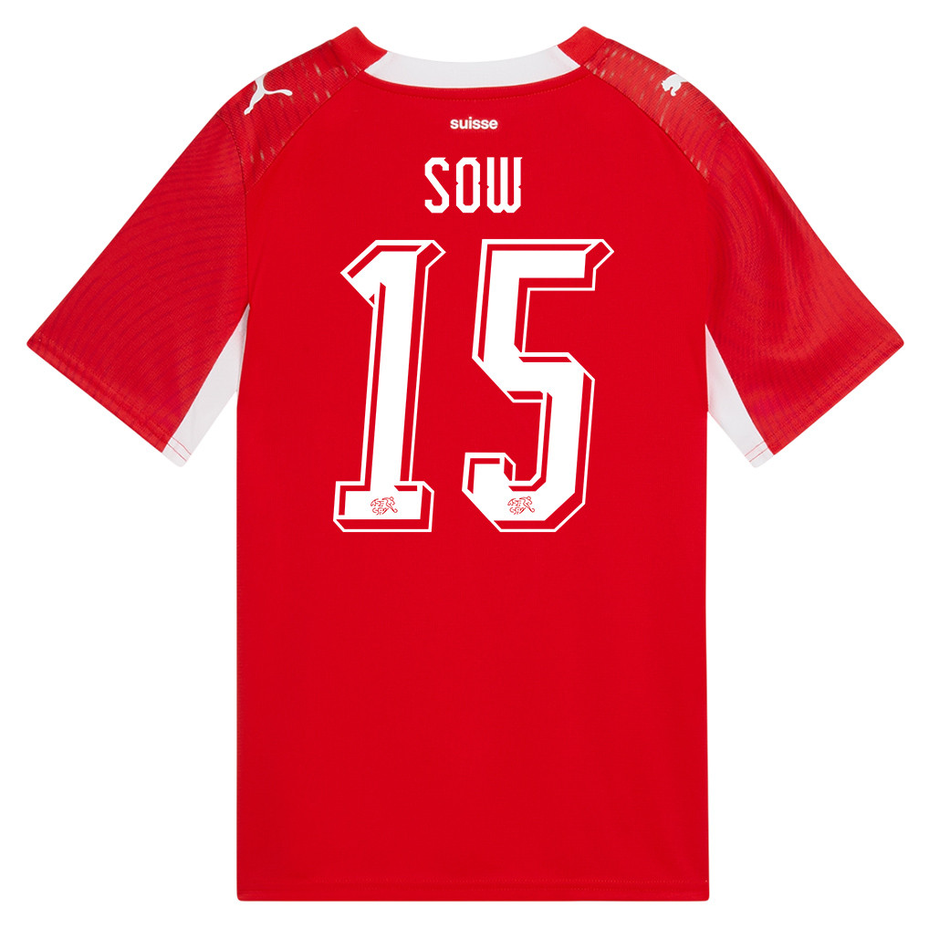 Djibril Sow 15 Youth Switzerland National Team 2026 Home Jersey - Red - Jersey Teams