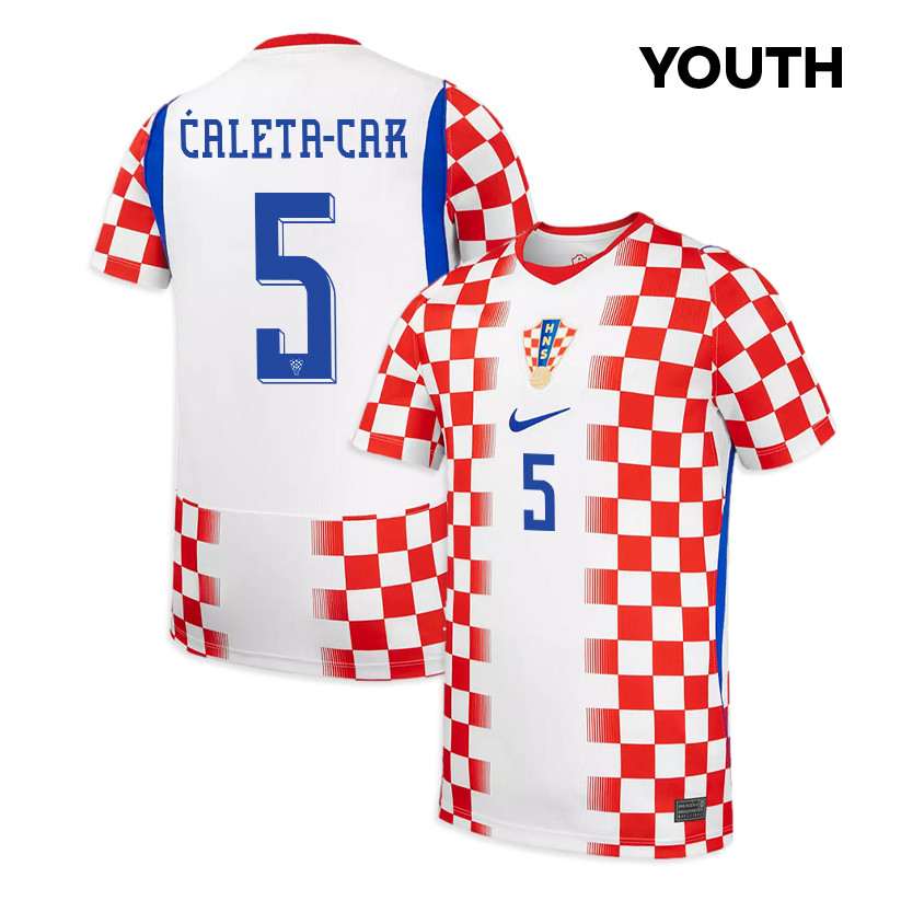 Duje Ćaleta-Car 5 Youth Croatia National Team 2026 Home Jersey - White/ Red - Jersey Teams