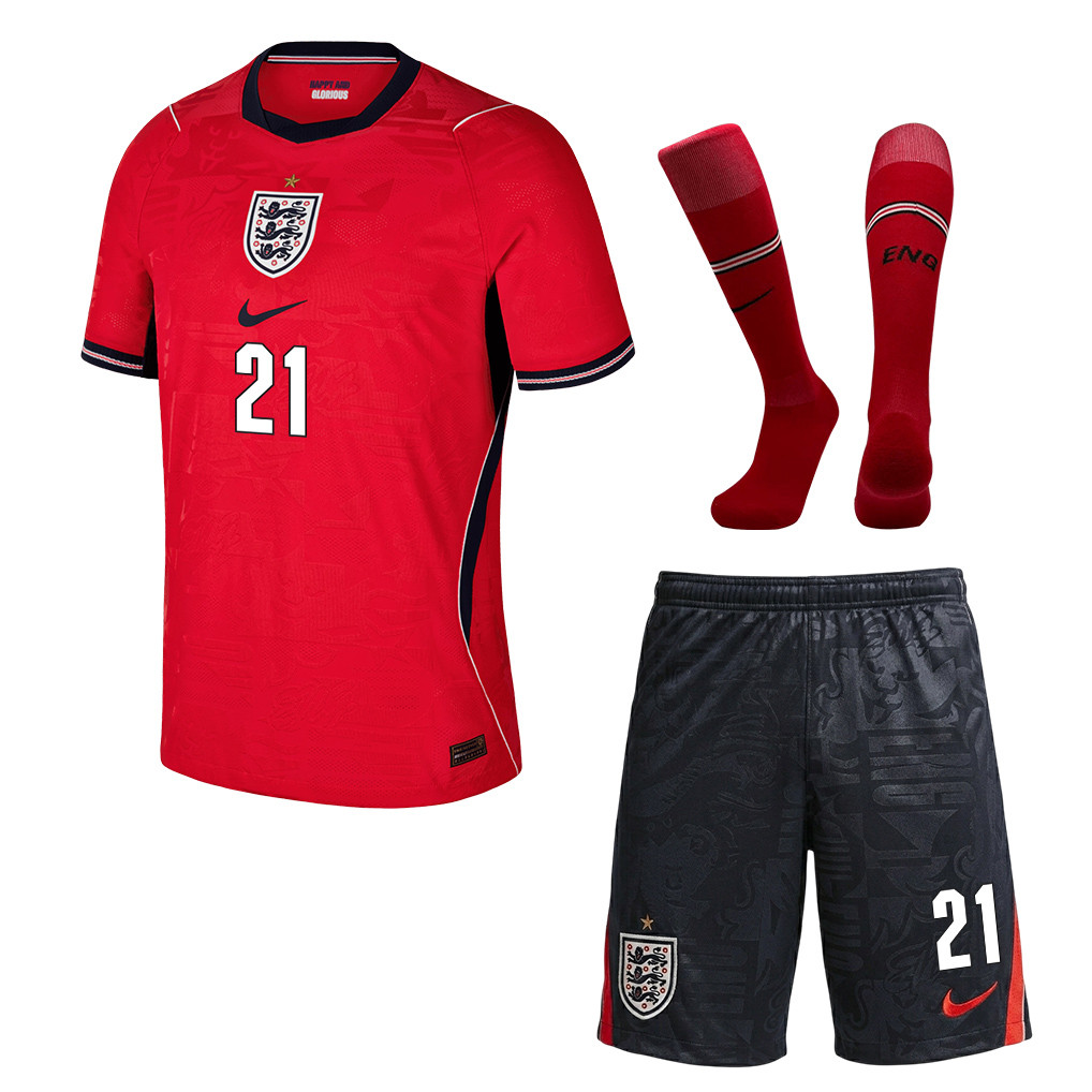 Eberechi Eze 21 England 2026 Away Men Kit Set – Red/Black - Jersey Teams