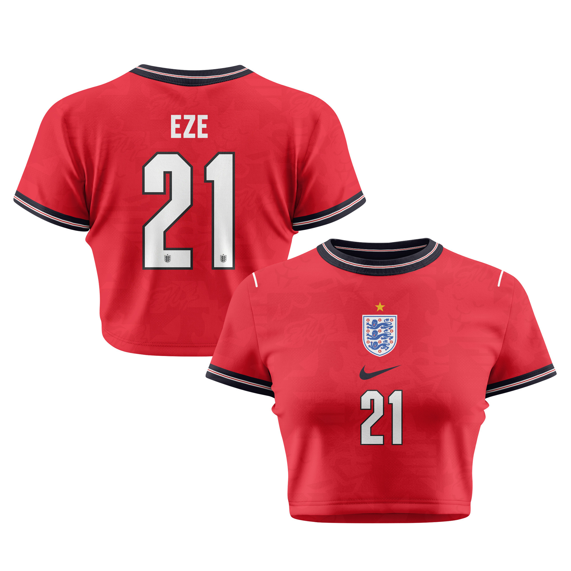 Eberechi Eze 21 England 2026 Women's Home All-Over Print Cropped Jersey - Red - Jersey Teams