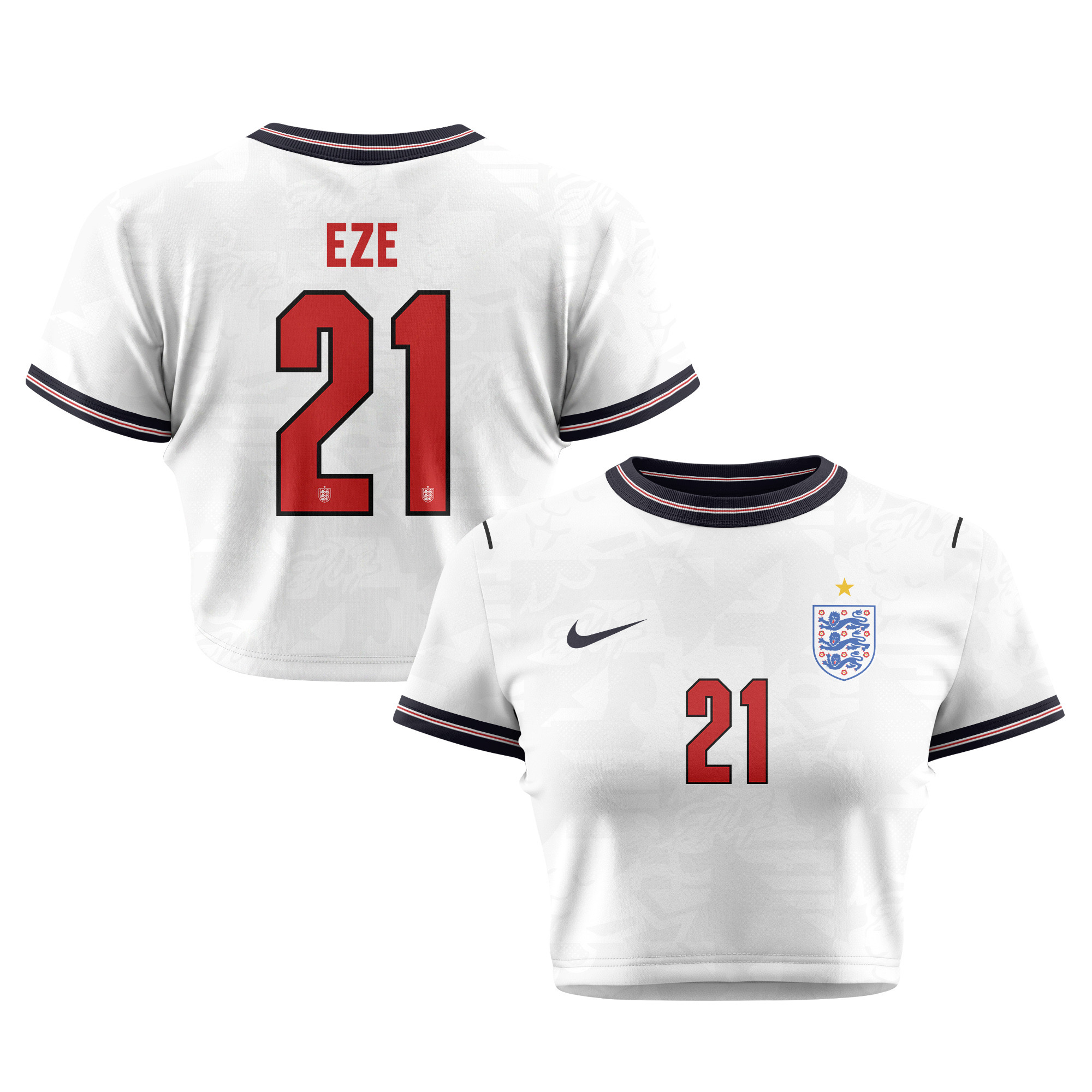 Eberechi Eze 21 England 2026 Women's Home All-Over Print Cropped Jersey - White - Jersey Teams