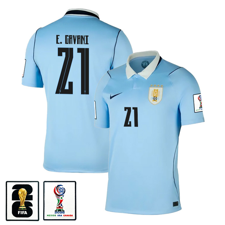 Edinson Cavani 21 Uruguay National Team 2026 x World Cup Patch Home Jersey - Blue, Men - Jersey Teams