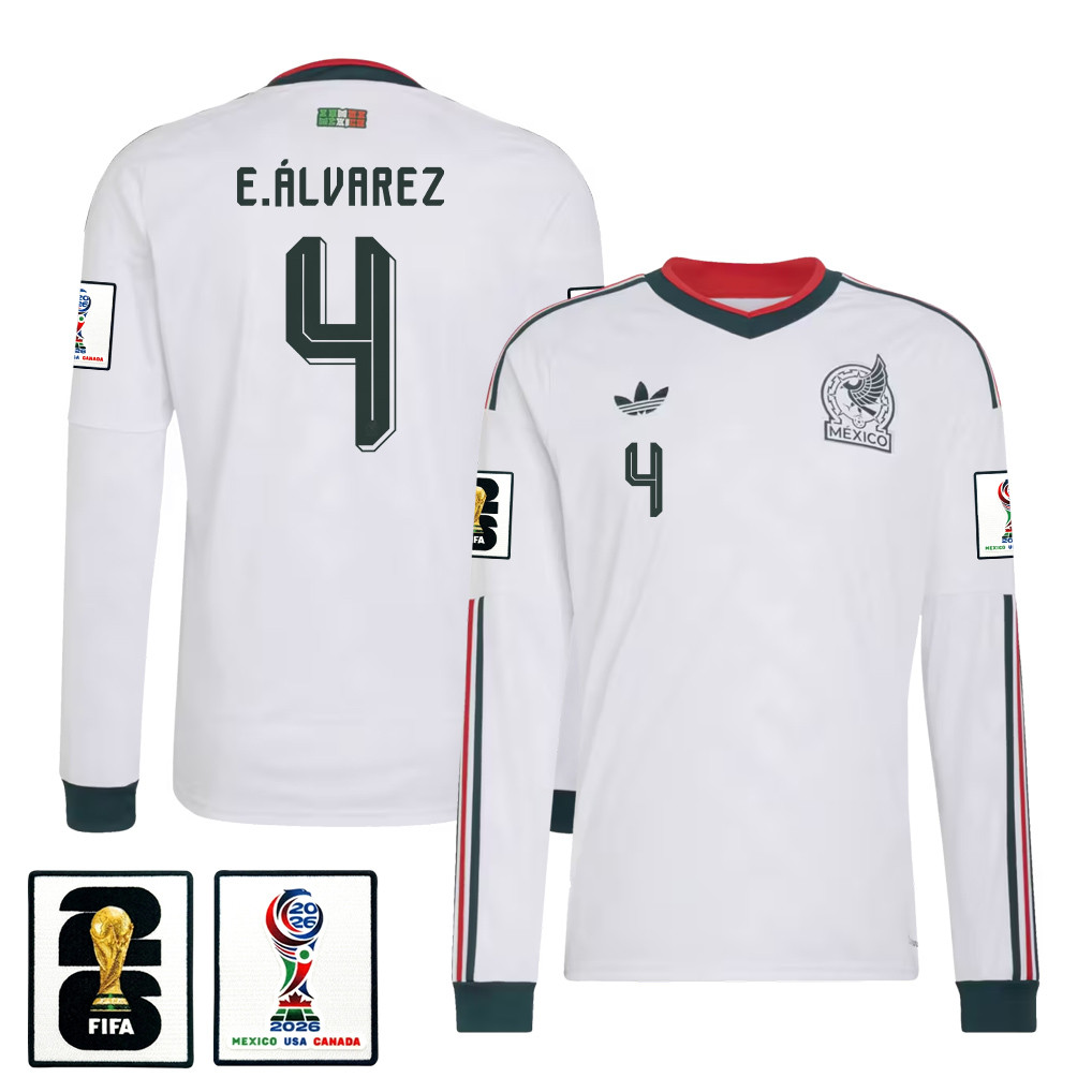 Edson Álvarez 4 Mexico National Team 2026 Away Long Sleeve Jersey - White - Jersey Teams