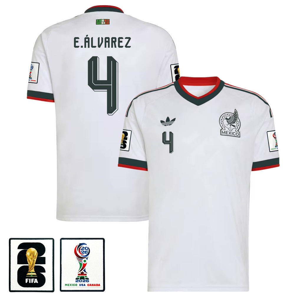 Edson Álvarez 4 Mexico National Team 2026 x World Cup Patch Away Jersey - White, Men - Jersey Teams