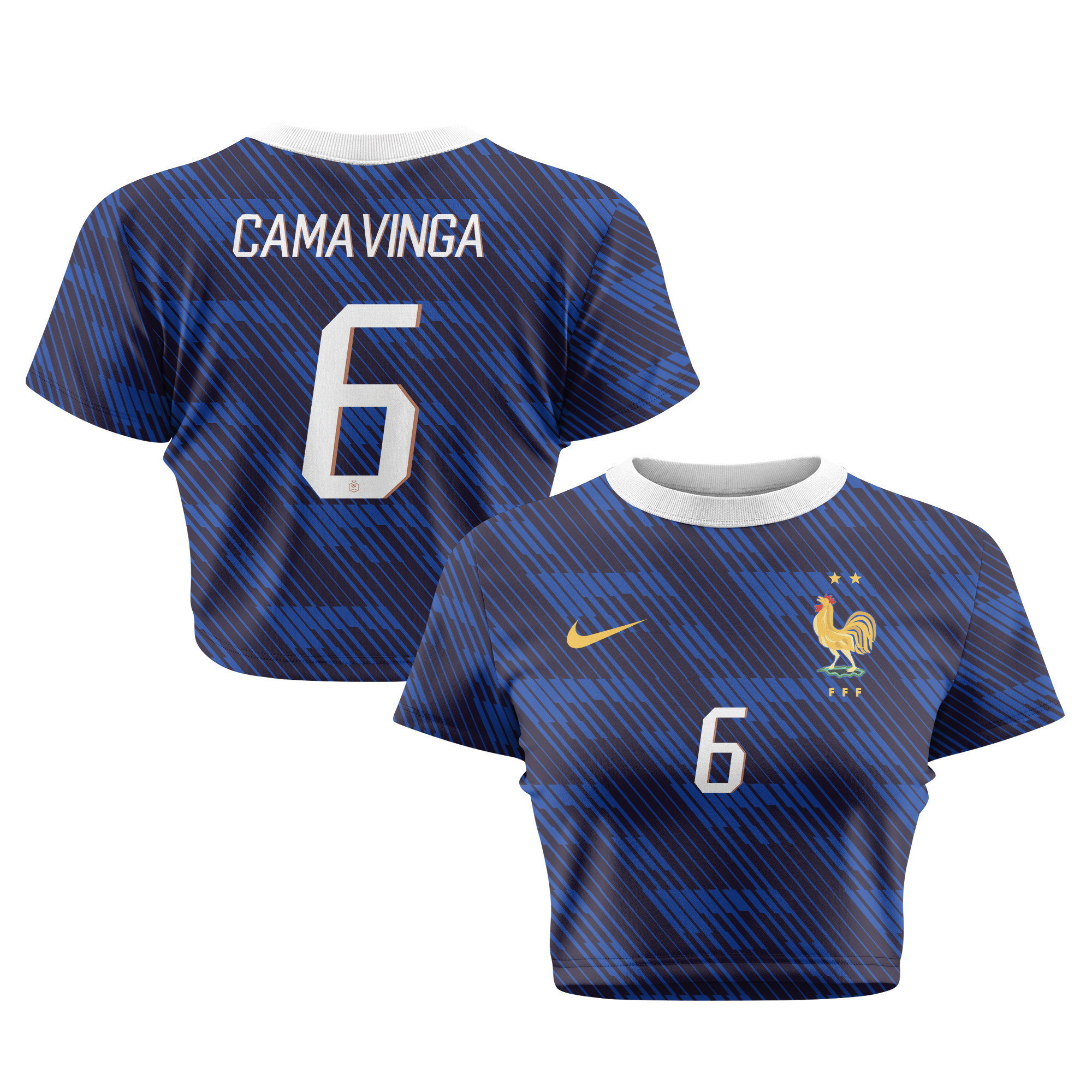 Eduardo Camavinga 6 France 2026 Women's Home All-Over Print Cropped Jersey - Blue - Jersey Teams