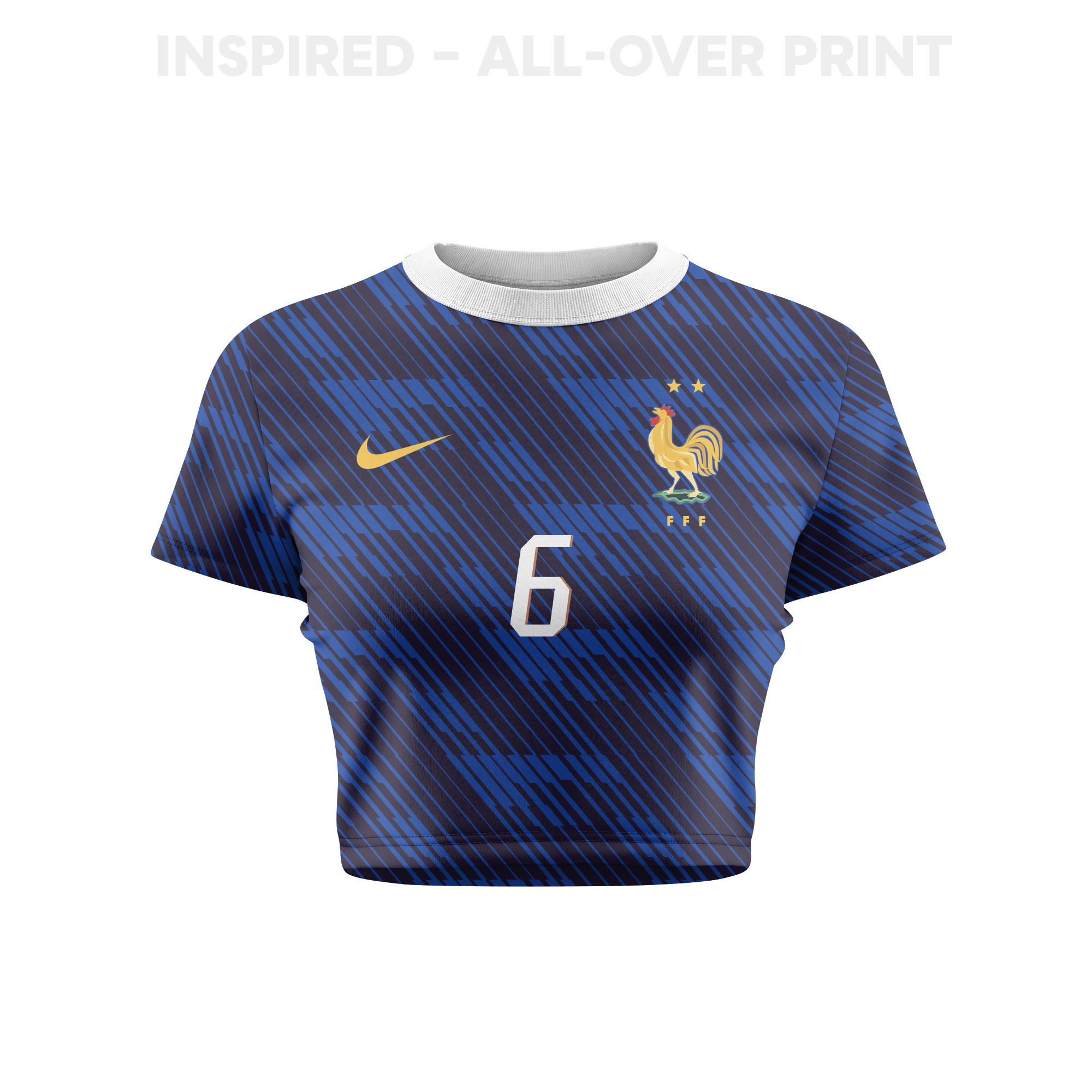 Eduardo Camavinga 6 France 2026 Women's Home All-Over Print Cropped Jersey - Blue - Jersey Teams