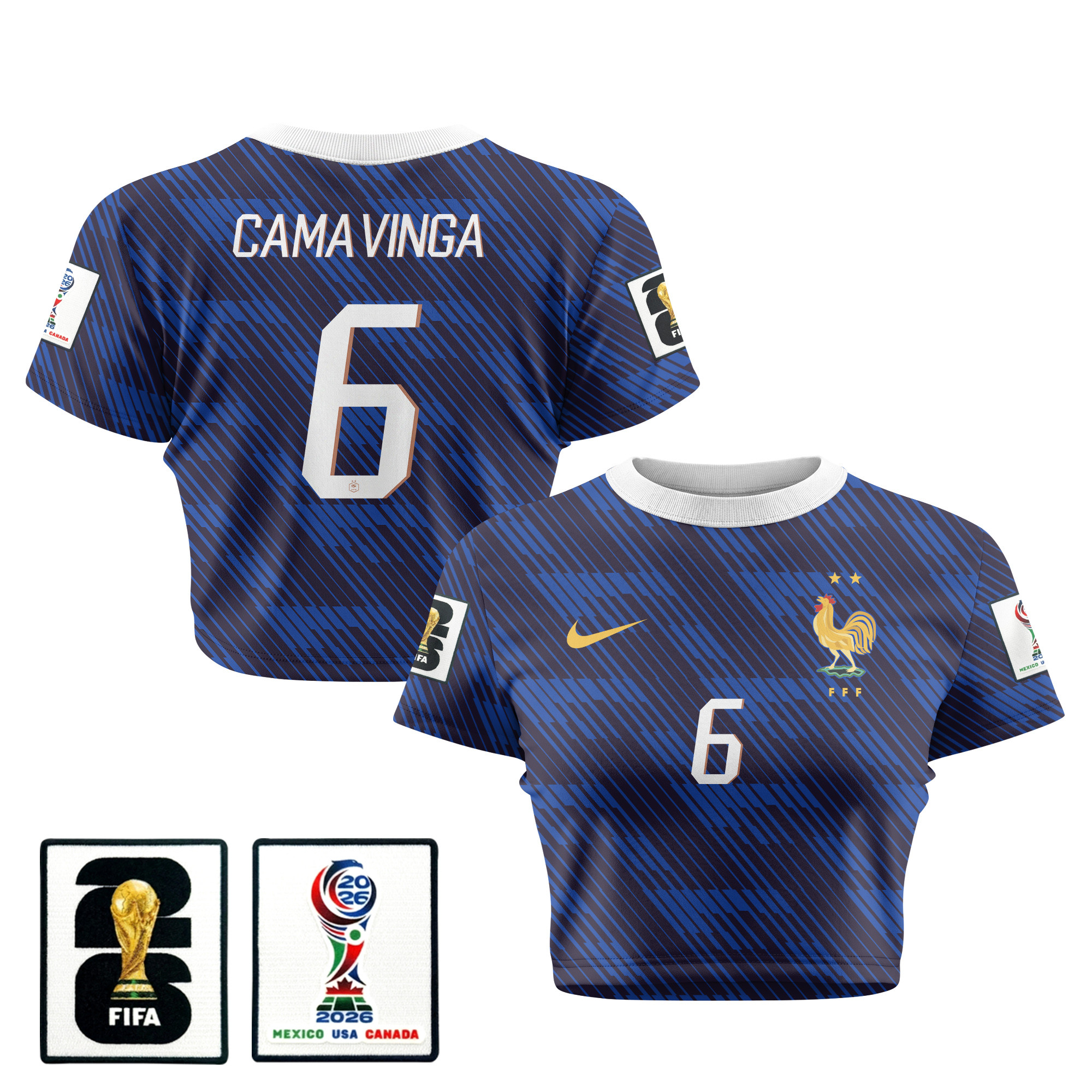 Eduardo Camavinga 6 France 2026 Women’s Home All-Over Print Cropped Jersey – Blue – Jersey Teams