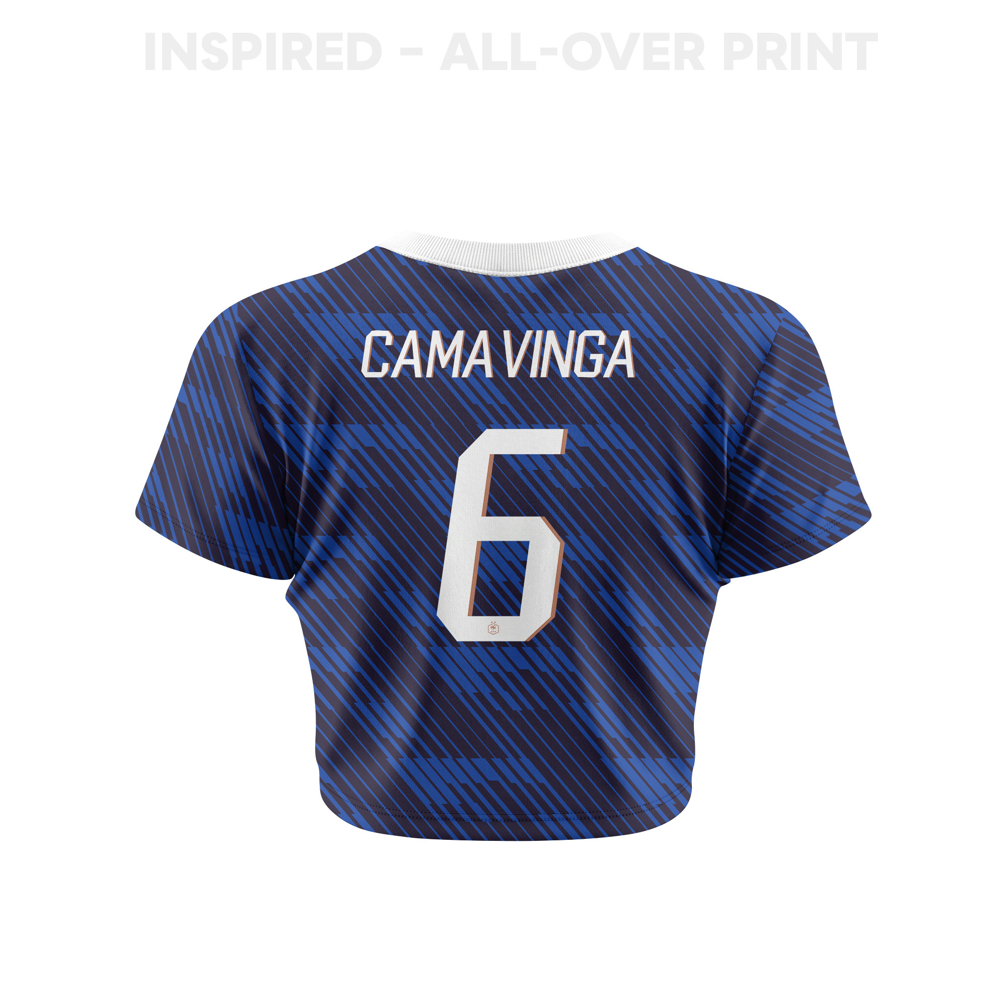 Eduardo Camavinga 6 France 2026 Women's Home All-Over Print Cropped Jersey - Blue - Jersey Teams