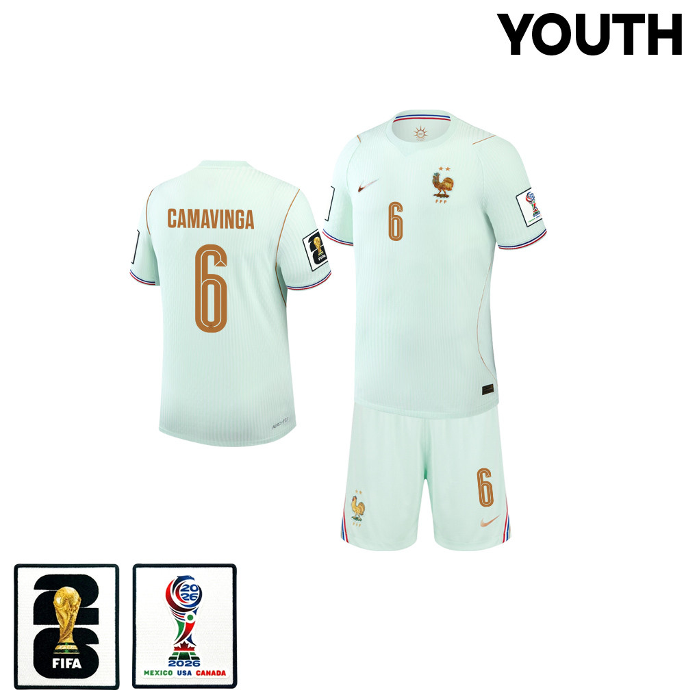 Eduardo Camavinga 6 France 2026 YOUTH Away Jersey & Shorts Set – Green – Jersey Teams