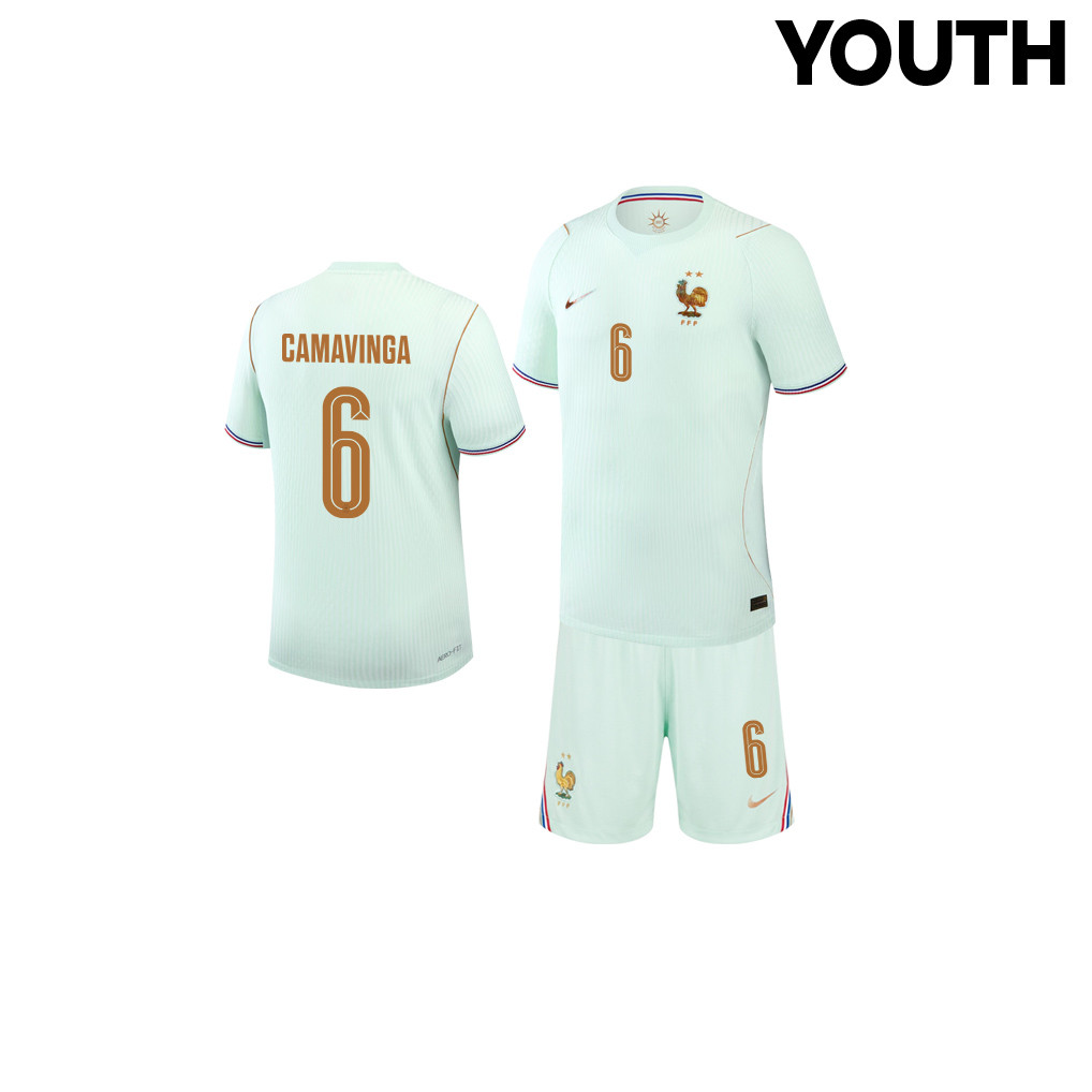 Eduardo Camavinga 6 France 2026 YOUTH Away Jersey & Shorts Set - Green - Jersey Teams