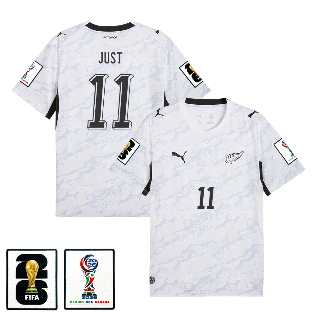 Elijah Just 11 New Zealand National Team 2026 Away Jersey - White, Men - Jersey Teams