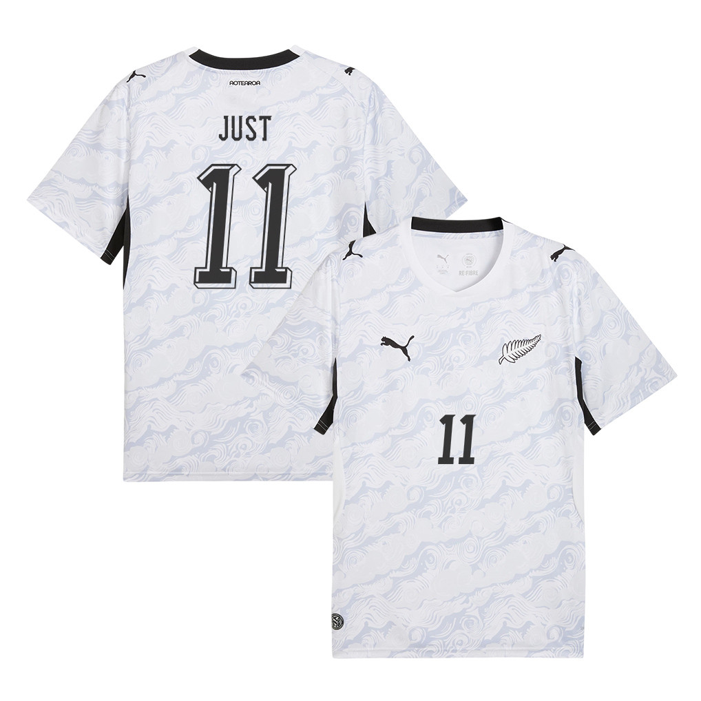Elijah Just 11 New Zealand National Team 2026 Away Jersey - White, Men - Jersey Teams